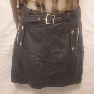 Topshop Faux Leather Black Belted Skirt Size 4 Goth Punk Emo Grunge Biker Moto